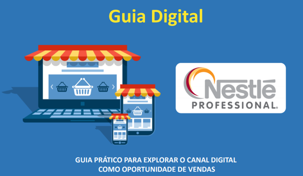 Banner do guia digital da Nestlé Professional, com notebook, smartphone e tablet desenhados